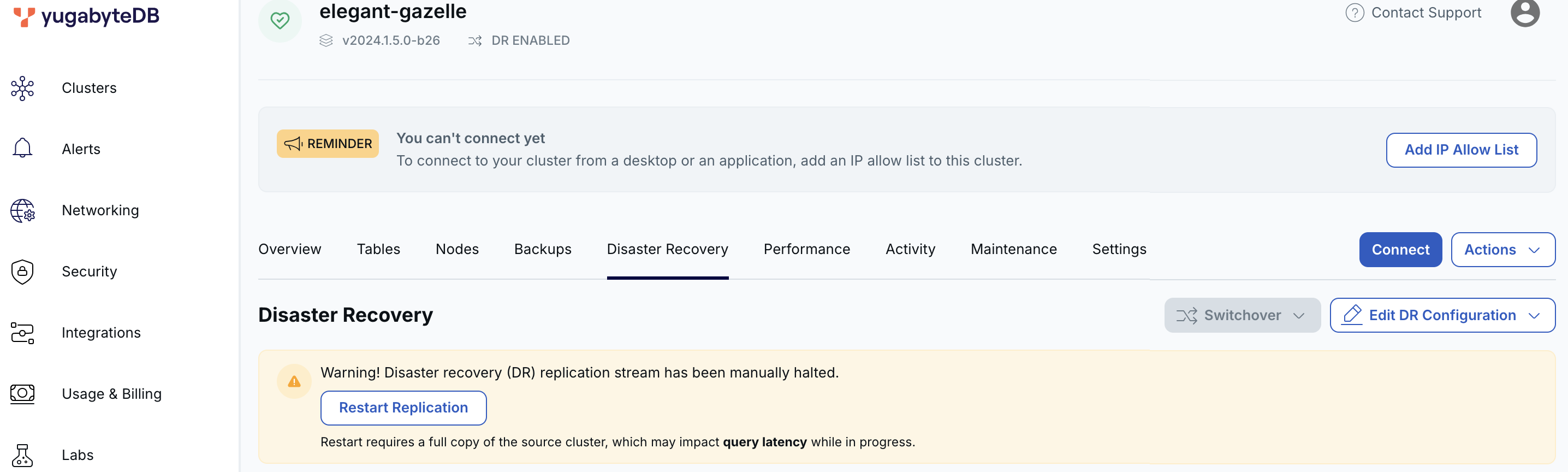 Disaster recovery halted