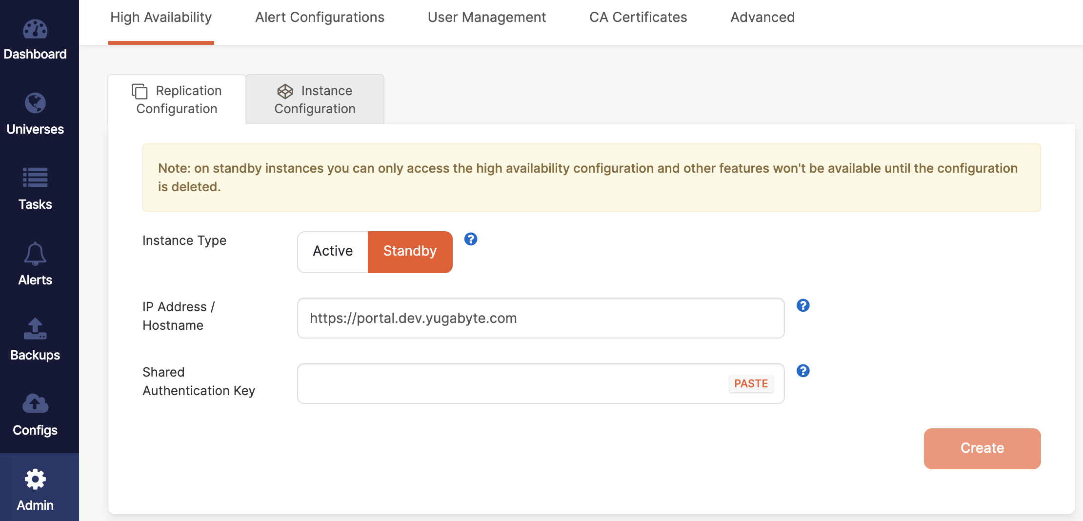 Standby instance type Standby instance type